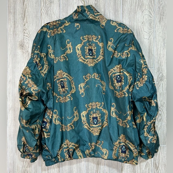 Vintage 80’s 90’s Slade Green and Gold Crest Print Nylon Windbreaker Size XL - Picture 6 of 13